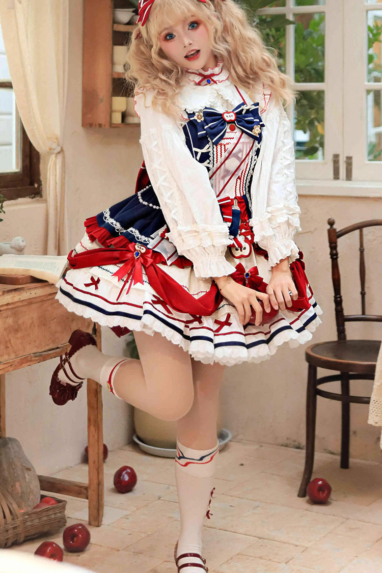 Multi-Color [Witch Gina] Print Ruffle Bowknot Sweet Princess Lolita Dress Set - Product - 3