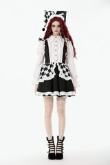 Black/White Harlequin Sharp Point Collar Long Puff Sleeves Women's Lolita Gothic Dress - Product - 8