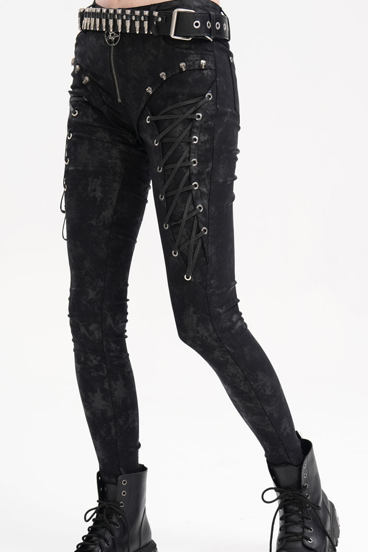 Black Skull Rivets Lace-Up Women's Punk Pants - Product - 10