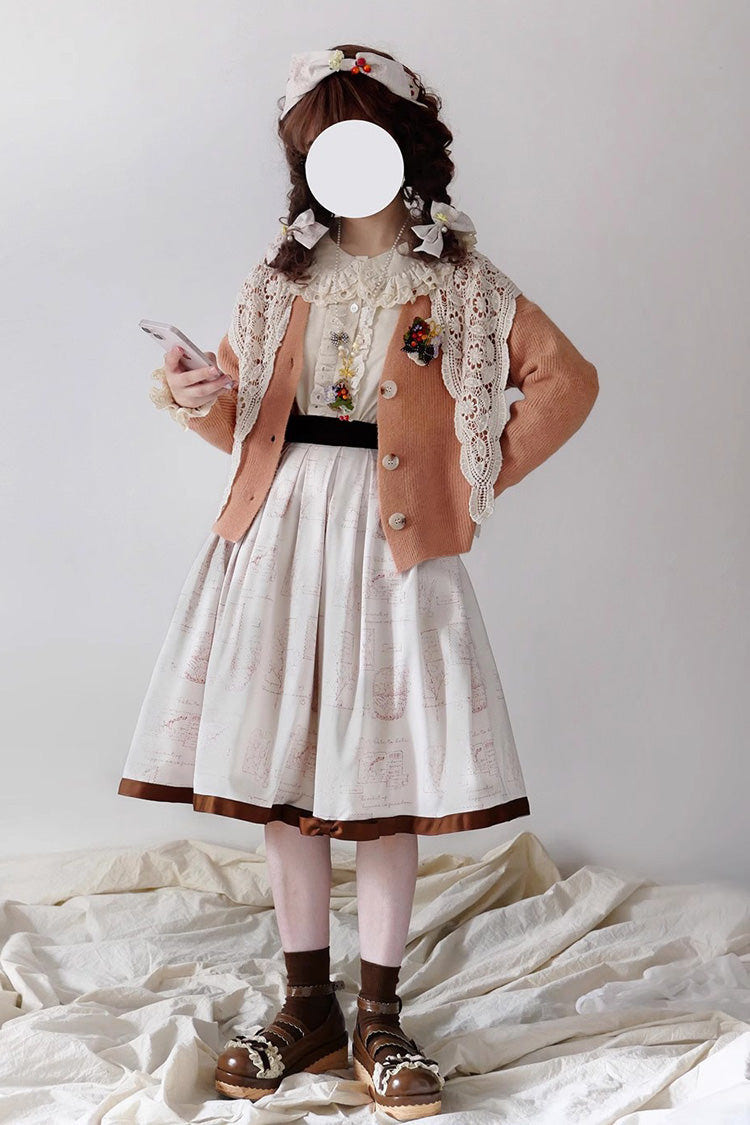 Forest Illustrated Book Watercolor Picture Book Print Sweet Elegant Lolita Skirt 3 Colors - Product - 17