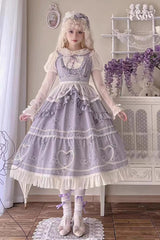 Psalm Rose Doll Collar Print Ruffle Sweet Lolita Jsk Dress 2 Colors - Product - 2