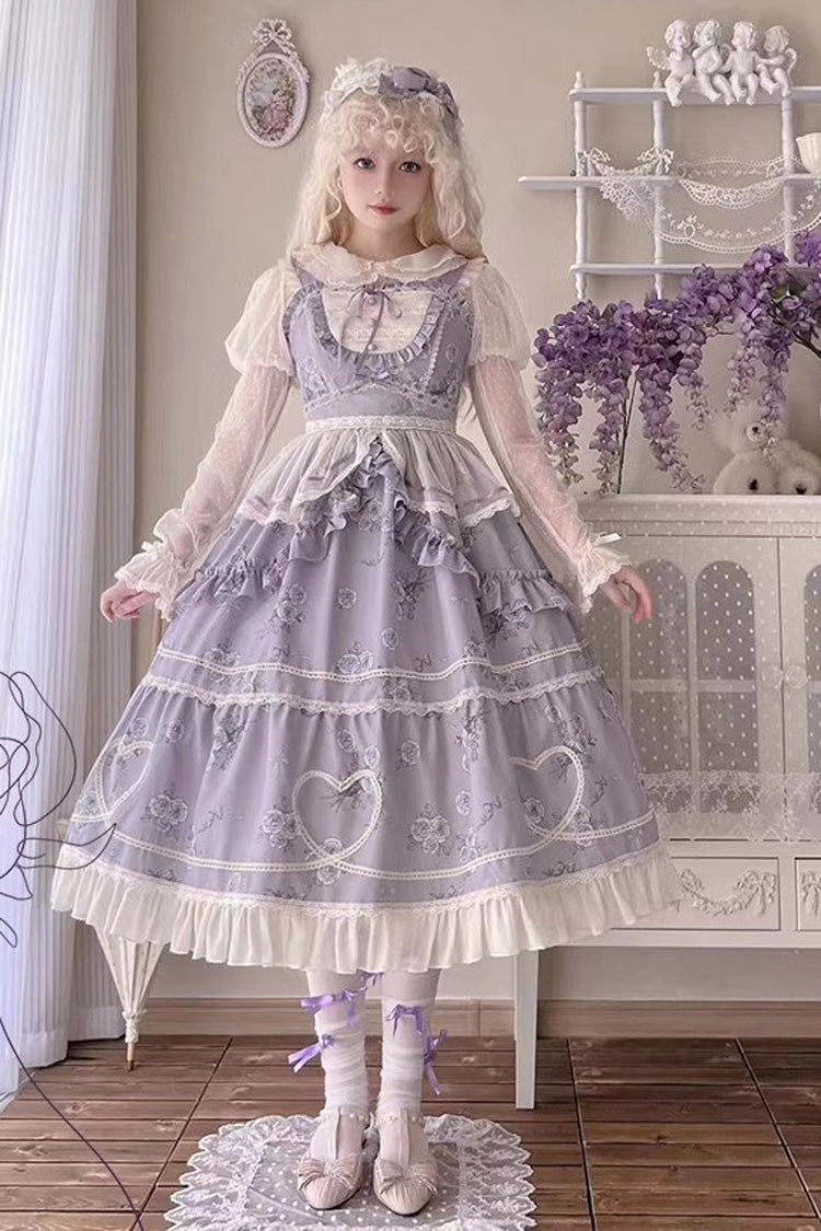 Psalm Rose Doll Collar Print Ruffle Sweet Lolita Jsk Dress 2 Colors - Product - 2