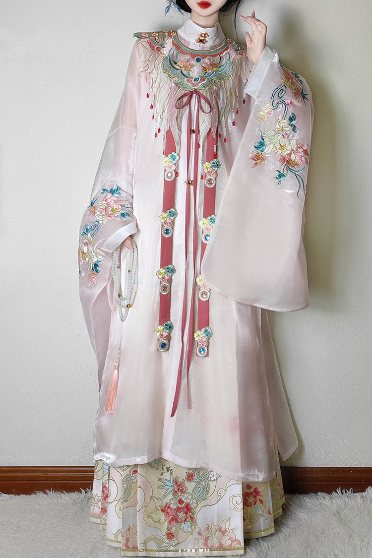 Pink Collar High Waisted Print Embroidery Women's Sweet Classic Hanfu Dress Full Set - Product - 2