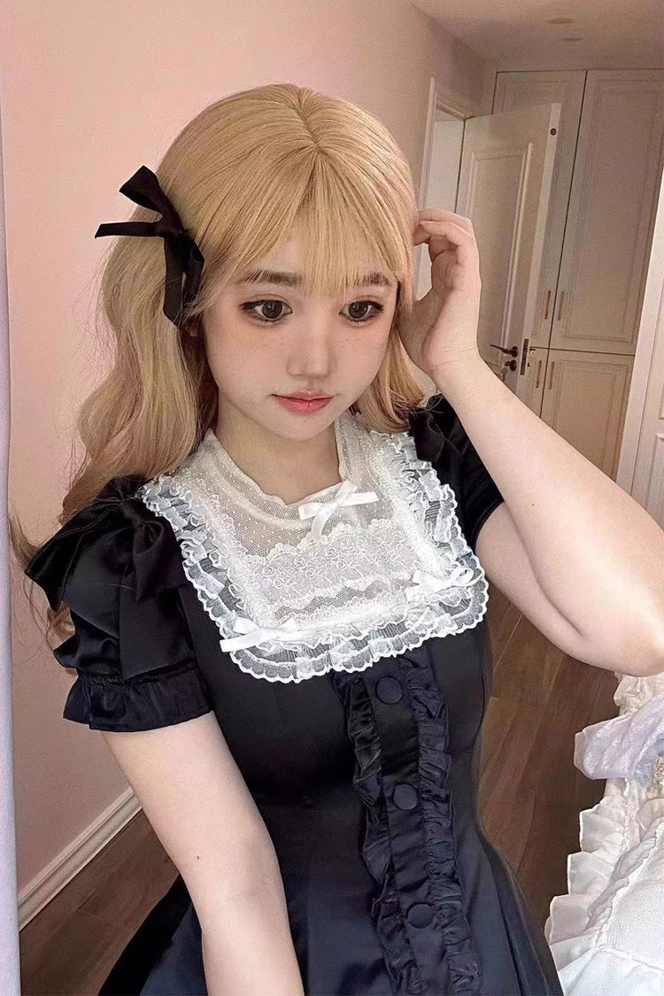 Black Annie's Gift Short Sleeves Bowknot Short Version Sweet Lolita Dress (Plus Size Support) - Product - 4