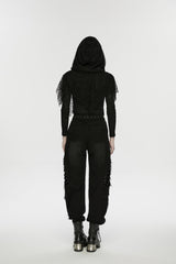 Black Ripped Zippered Eyelet Women's Punk Unedged Decadent Denim Pants - Product - 3