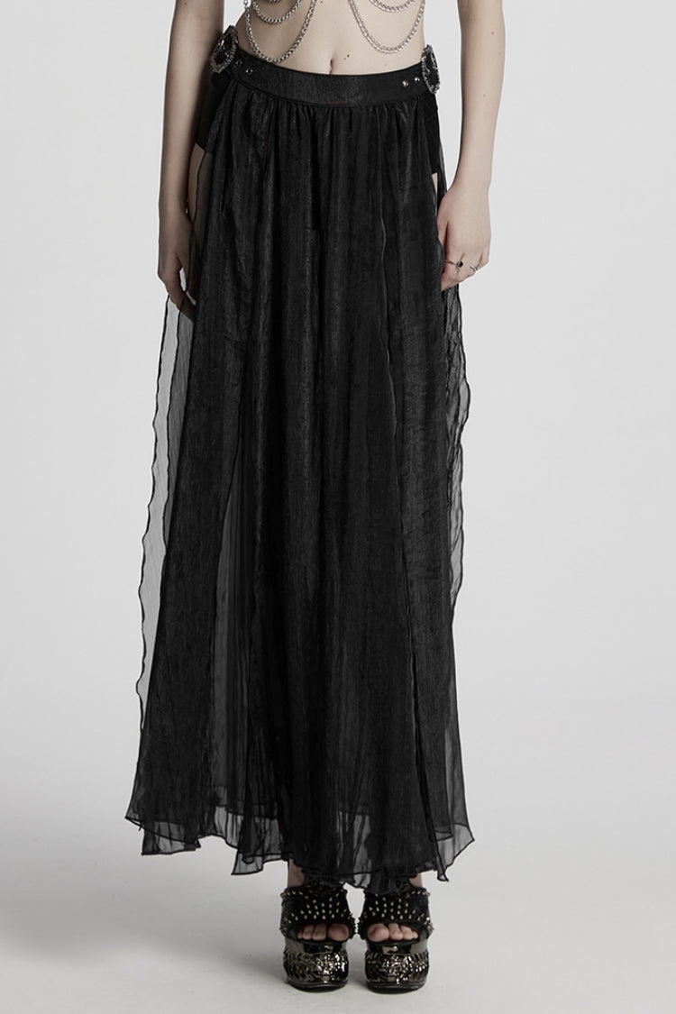 Black Buckle Split Women's Gothic Skirt - Black - 1