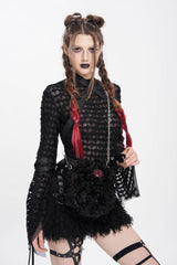 Black Stand Collar Long Sleeves Mesh Buckle Straps Women's Punk Blouse - Black - 1