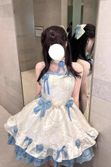 Apricot/Blue Print Ruffle Bowknot Sweet Princess Lolita Jsk Dress - Product - 6