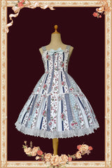 Light Blue Strawberry Plaid Print Bowknot Sleeveless Ruffle Sweet Lolita Dress - Product - 6