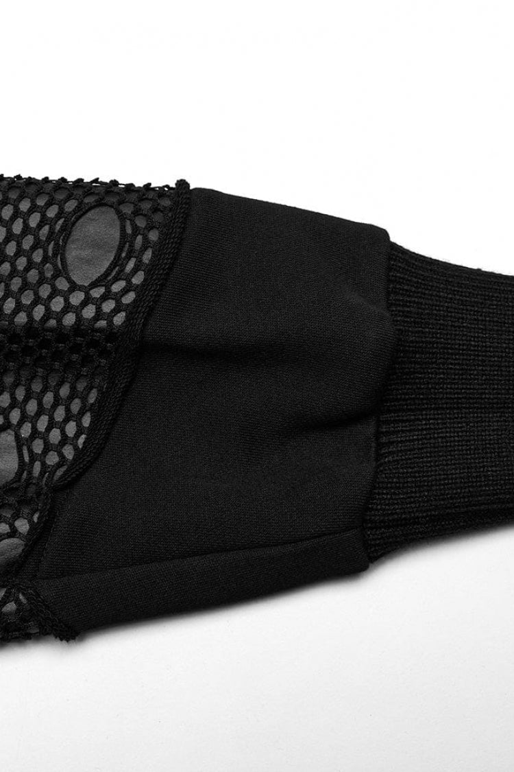 Black Long Sleeves Print Metal Eyelet Lace-Up Hooded Womens Steampunk Jacket - Product - 8