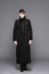 Black Detachable One Sided Shawl Double Sided Woollen Thick Mens Punk Long Coat - Product - 6