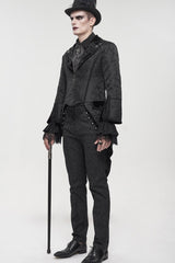 Black Gothic Embroidered Print Pattern Metal Pattern Buckle Decoration Trumpet Sleeve Men's Swallowtail Coat - Product - 8