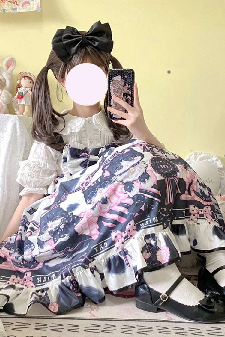 Multi-Color Cow Cat Print Ruffle Bowknot Sweet Lolita Jsk Dress - Product - 7