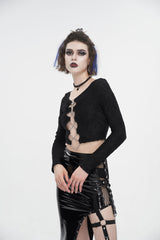 Black Cutout Ruched Chain Women's Punk Jacket - Product - 3