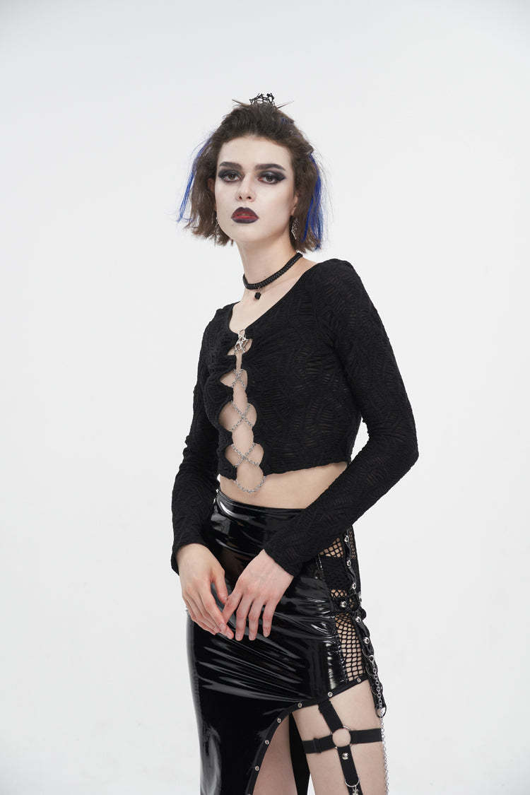 Black Cutout Ruched Chain Women's Punk Jacket - Product - 3
