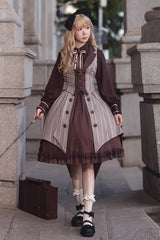 Brown/Grey Witch'S Notes Ruffle Cardigan Classic Lolita Skirt - Brown/Grey - 1