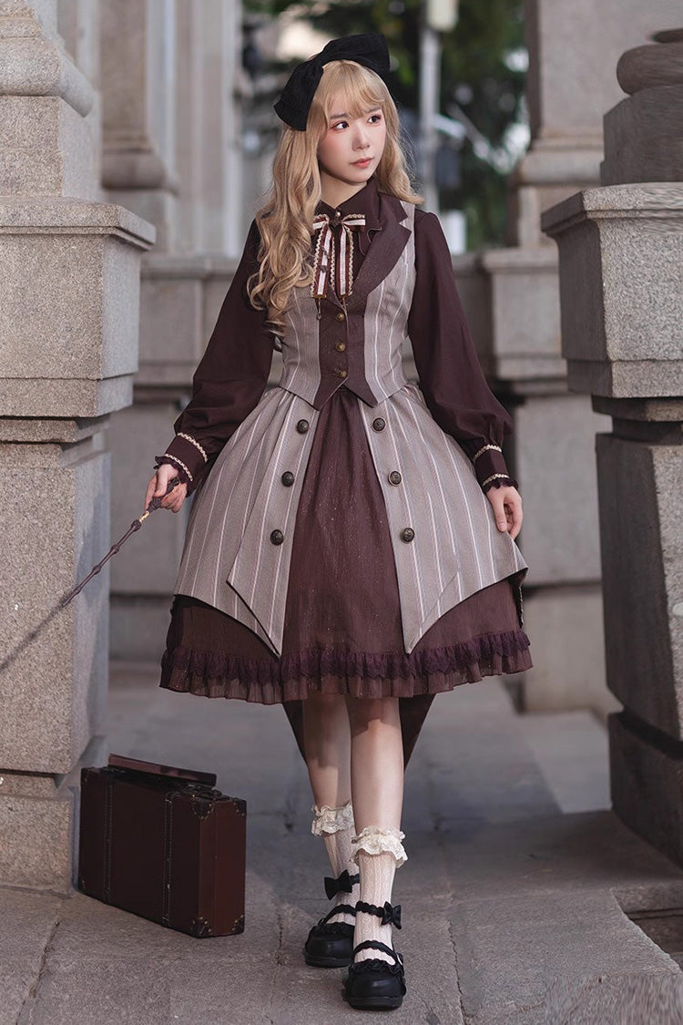 Brown/Grey Witch'S Notes Ruffle Cardigan Classic Lolita Skirt - Brown/Grey - 1
