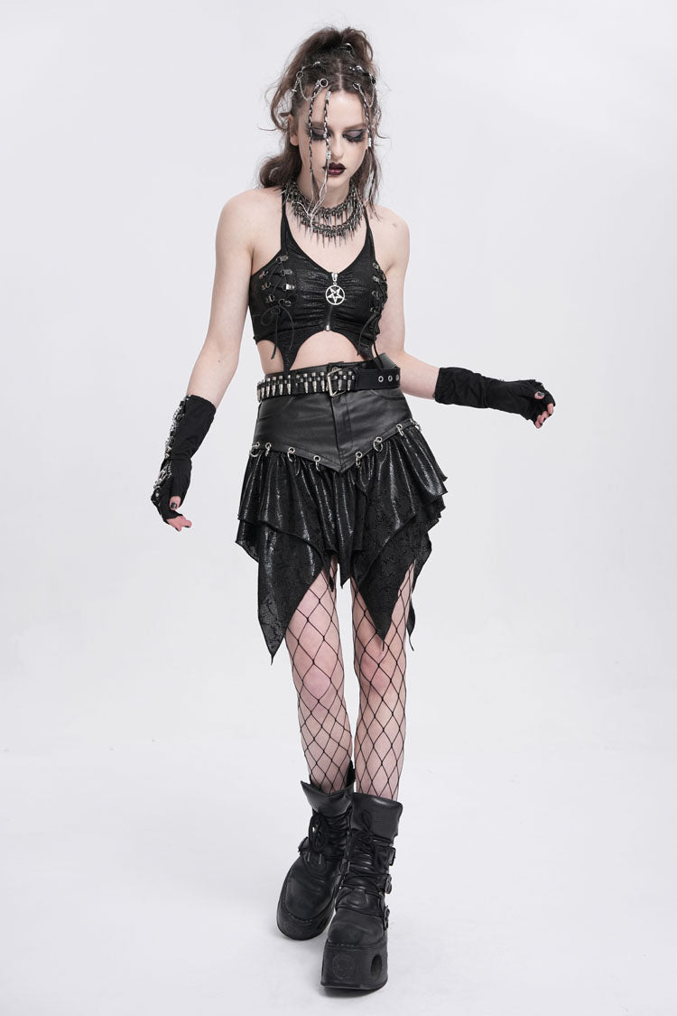 Black High Waisted Ruffle Irregular Women's Punk Skirt - Product - 10