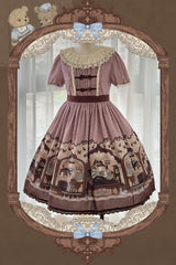 Pink/Purple Short Sleeves Bear Print Bowknot Classic Lolita Dress - Product - 3