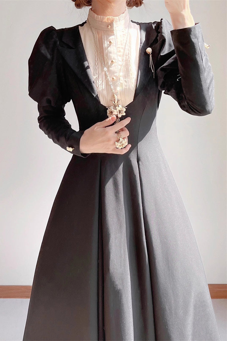 Black Nun Long Puff Sleeves High Waisted Gothic Plus Size Lolita Dress - Product - 7