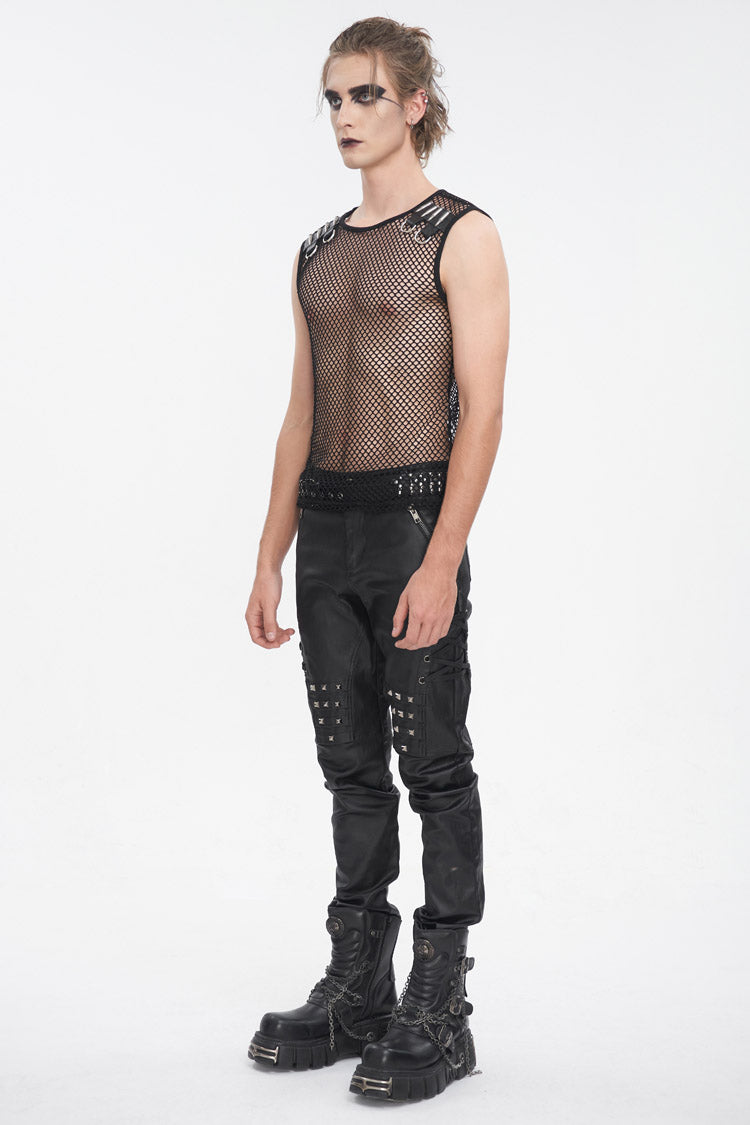 Black Round Collar Mesh Men's Gothic Vest - Product - 3
