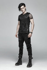 Black Ripped Men's Steampunk Straight-Leg Jeans Pants - Product - 4