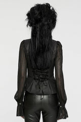 Black Stand Collar Stitching Mesh Women's Punk Blouse - Product - 3