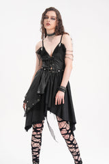 Black Sleeveless Lace Irregular Mesh Women's Gothic Slip Dress - Product - 10
