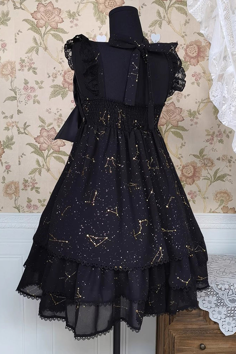 Black Triple-Layered Ruffle Hot Stamping Bowknot Classic Gothic Princess Lolita Jsk Dress - Product - 3