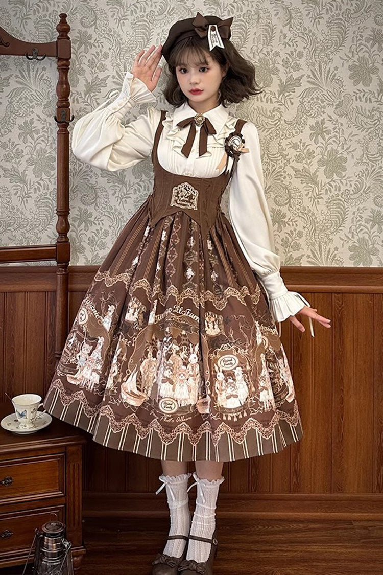 Doll's House Print Ruffle Embroidery Long Version Sweet Lolita Jsk Dress 2 Colors - Product - 5