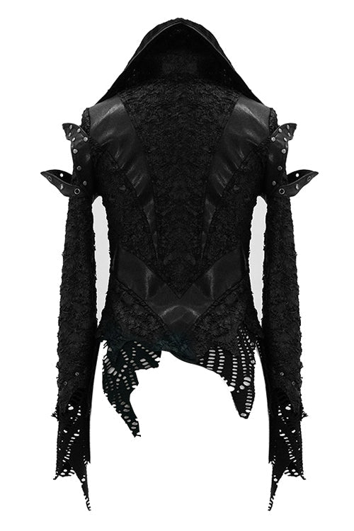Black Punk Rock Short Front And Long Back Broken Holes Womens Jacket - Product - 6
