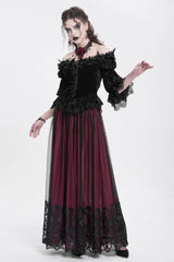 Red Stitching Floral Mesh Women's Gothic Skirt - Product - 5