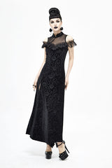Black Cheongsam Velvet Three Dimensional Print Gothic Dress - Product - 3