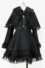 Magician Long Sleeves Removable Cape Bowknot Lace Gothic Jirai Kei Coat - Product - 3