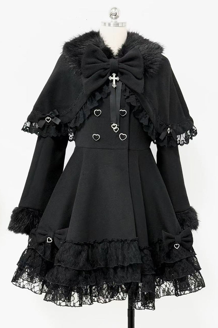 Magician Long Sleeves Removable Cape Bowknot Lace Gothic Jirai Kei Coat - Product - 3