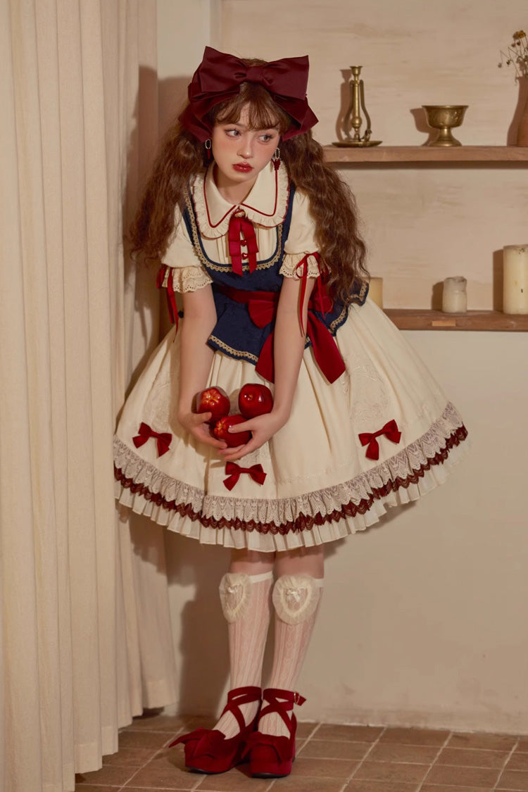 Multi-Color Snow White Lapel Collar Ruffle Short Sleeves Sweet Lolita Dress - Product - 8