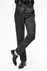 Black Basic Jacquard Diagonal Pocket Three Dimensional Webbing Gothic Mens Pants - Product - 2