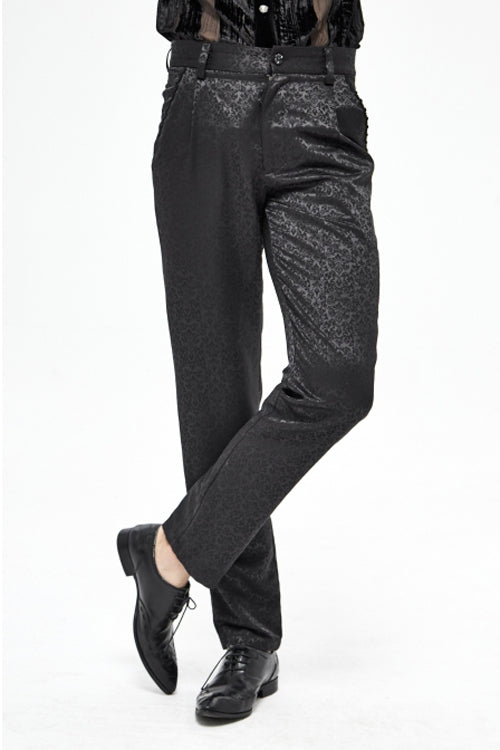 Black Basic Jacquard Diagonal Pocket Three Dimensional Webbing Gothic Mens Pants - Product - 2