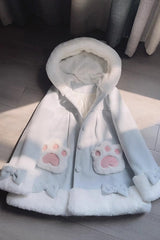 Calico Cat Long Sleeves Bowknot Hooded Daily Sweet Lolita Coat 3 Colors - Blue - 4
