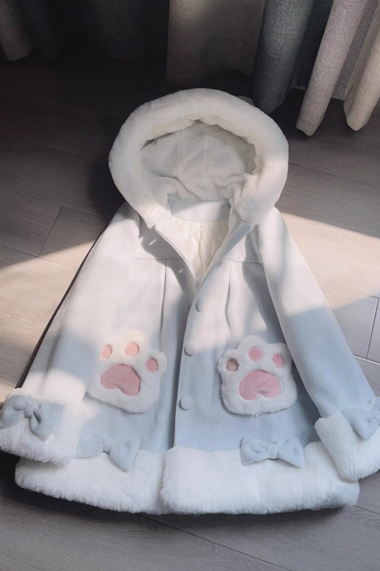 Calico Cat Long Sleeves Bowknot Hooded Daily Sweet Lolita Coat 3 Colors - Blue - 4