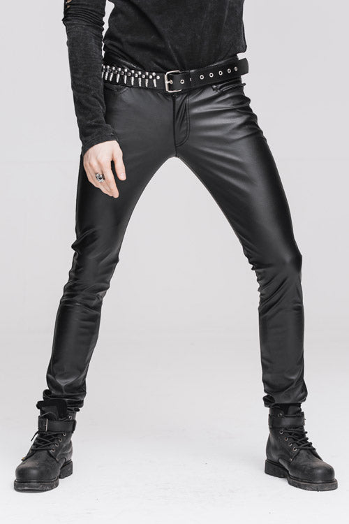 Black Wear Synthetic Leather Basic Model Punk Tight Mens Pants - Product - 2