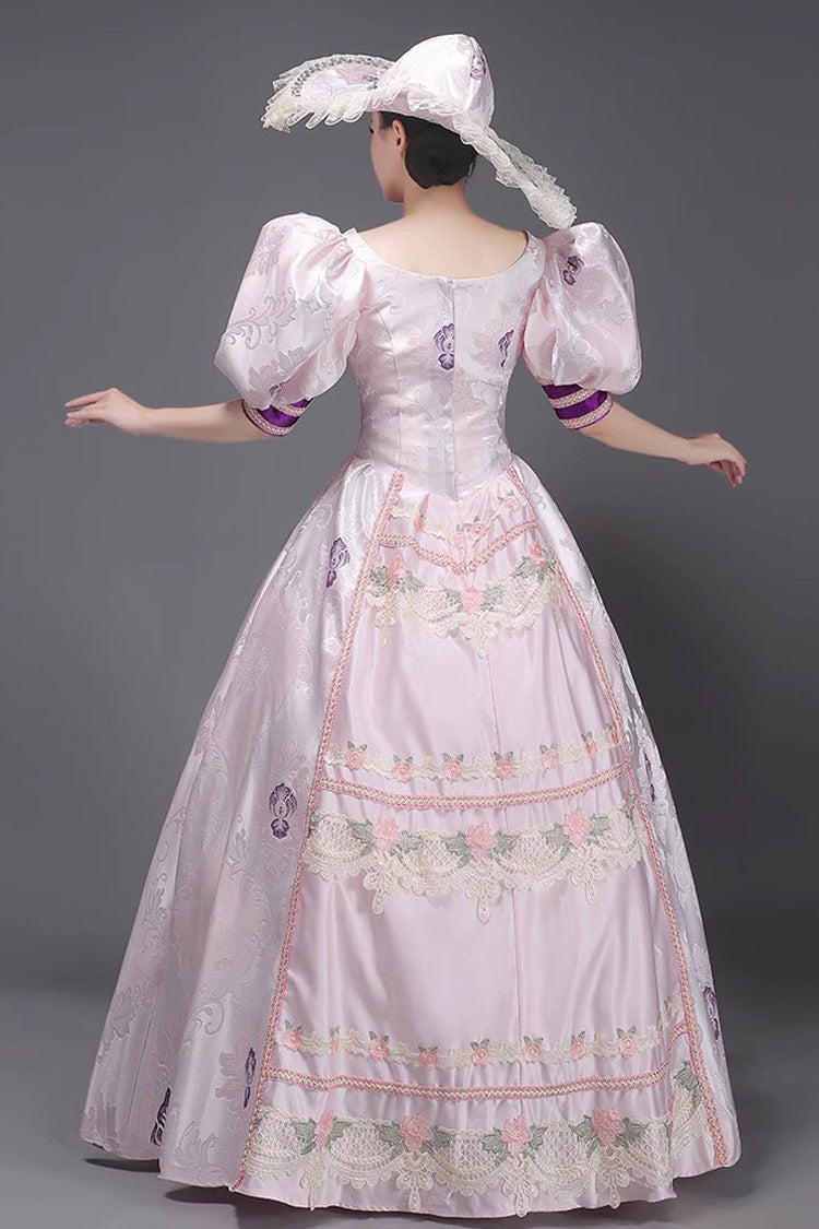Pink European Court Short Sleeves Print Embroidery Cardigan Sweet Vintage Princess Victorian Dress - Product - 5