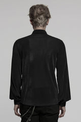Black Double-breasted Long Puff Sleeves Men's Gothic Blouse - Product - 3
