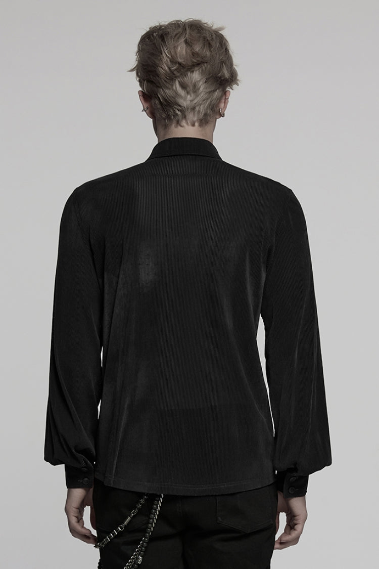 Black Double-breasted Long Puff Sleeves Men's Gothic Blouse - Product - 3