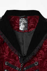 Red/Black Lapel Collar Long Sleeves Lace-Up Zipper Women's Punk Coat - Product - 5