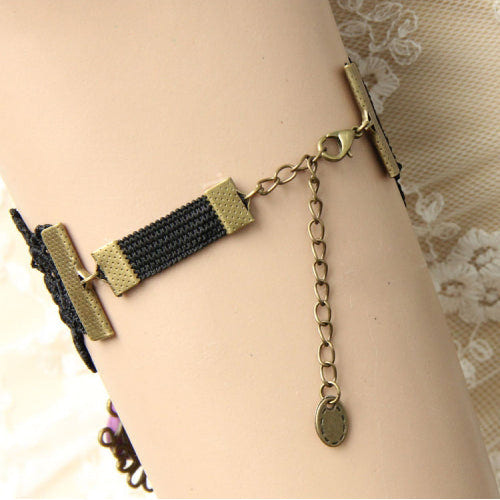 Black Lace Retro Wedding Cross Purple Rose Flower Female Gothic Lolita Armband Bracelet - Product - 3