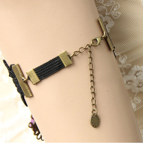Black Lace Retro Wedding Cross Purple Rose Flower Female Gothic Lolita Armband Bracelet - Product - 3