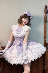 Purple [Miss Tsundere] Sleeveless Multi-Layered Ruffle Bowknot Lace Asymmetric Sweet Princess Lolita Dress - Product - 12