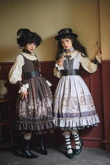 Demon Hunting Notes Long Lantern Sleeves Print Ruffle Sweet Elegant Lolita Dress 2 Colors - Product - 4