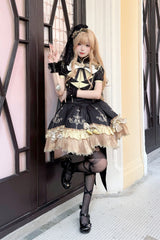 Black [Gilded Oath] Short Sleeves Double-Layered Ruffle Embroidery Bowknot Gothic Lolita Dress - Product - 14